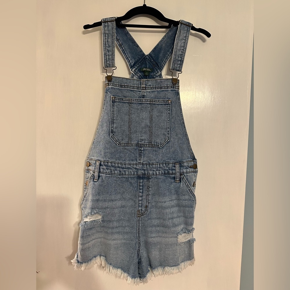 Wild fable short overalls with fringe hem, size M